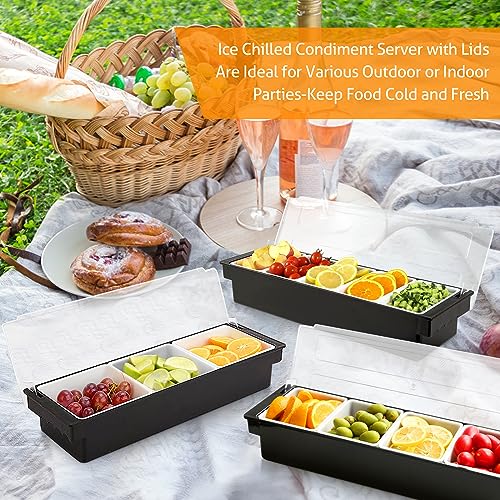Ice Chilled Condiment Caddy with 3 Removable Trays and Lids (3 Compartment)