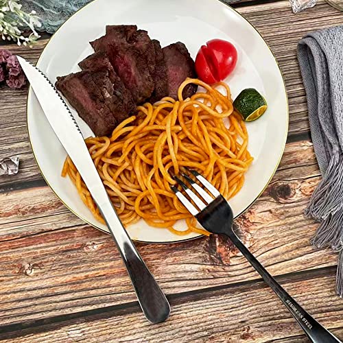 12 Pcs Silverware Set with 6 Steak Knives and 6 Dinner Forks (8.1-9.1inches Steak knife set-12p)