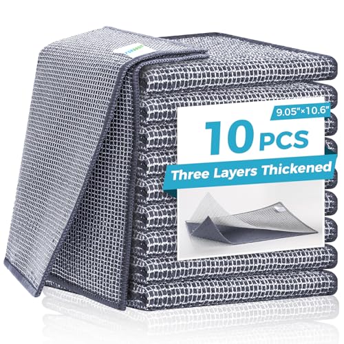 Non Scratch Wire Dishcloth (10pcs Three-layer [Middle Clip Rag] / 9.05x10.6-10PACK)