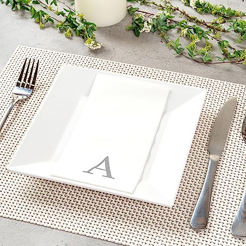 Paper Rectangle Silver Letter A Linen (Silver / 50 Count / A)