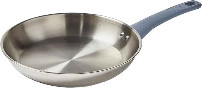 T-fal Essentials Stainless Steel Fry Pan 10.5 Inch, Induction Compatible Oven Safe 350F, Durability & Performance, Cookware, Pots and Pans, Chef's Pan, Skillet, Frying Pan, Dishwasher Safe Silver/Blue