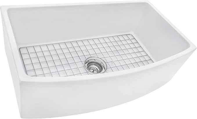 Ruvati 33 inch Fireclay White Farmhouse Kitchen Sink Bow Front Curved Apron Single Bowl - RVL2398WH