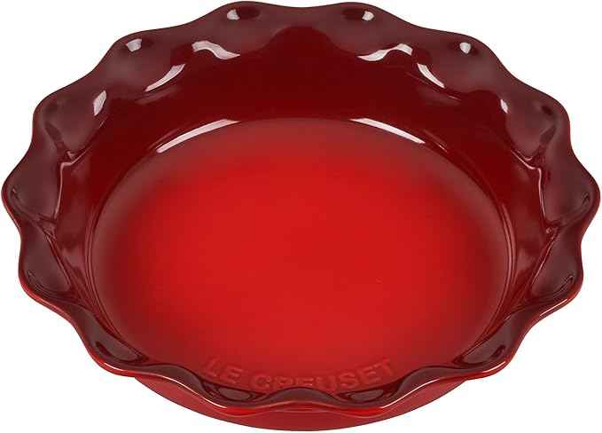 Le Creuset Stoneware Set of 2 9" Heritage Fluted Pie and 9" Fluted Loaf Dish, Cerise