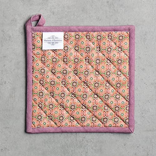 Pot Holders 100% Cotton Potholders (075 - Ispahan / 8" x 8" (Pot Holder Pack of 2))