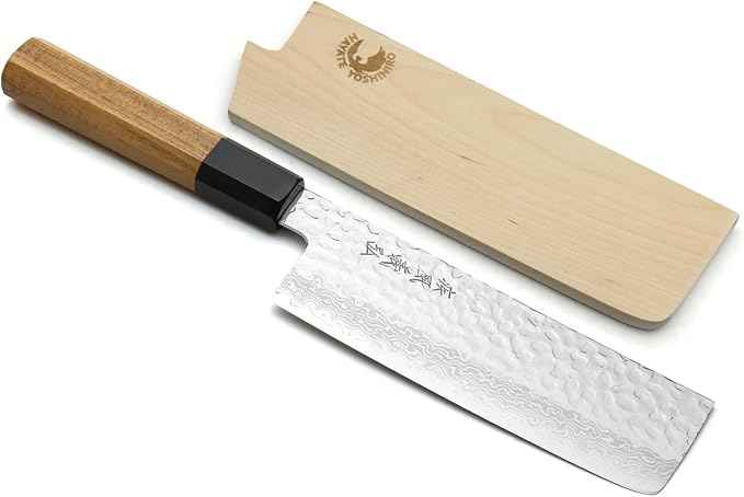 Yoshihiro VG10 46 Layers Hammered Damascus Nakiri Japanese Vegetable Knife 6.5'' (165mm) Ambrosia Handle