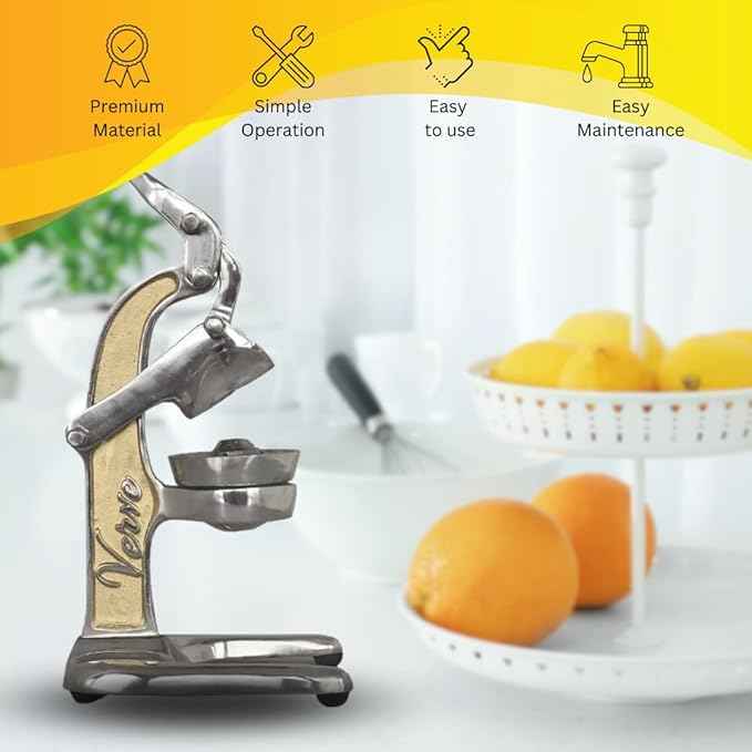 Artisan Cast Aluminum Professional Grade Manual Hand Press Juicer Perfect for Orange, Grapefruit, and Large Citrus Fruits Morning Drinks, Cocktails, or Cooking by Verve CULTURE - Gold - Large 14x9x17