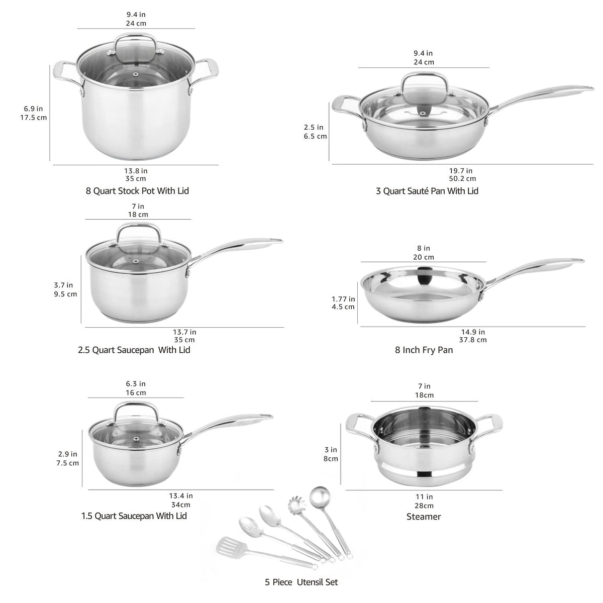Stainless Steel Cookware 15 (15-Piece Set)