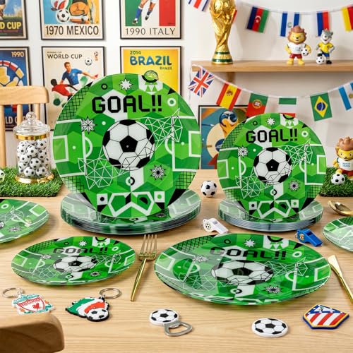 20 Green Plastic Soccer Plates (20 Pieces / Green)