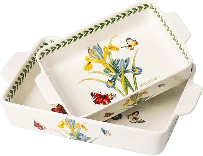 ONCCI In-Glaze Ceramic Baking Dish Set of 2 - Rectangular with Handles,Single Serving Size Casserole dishes 10.8*7.99in & 8.58*6.54inch Sizes - Oven Safe for Cooking, Baking, Casseroles - Dishwasher Safe(Iris)