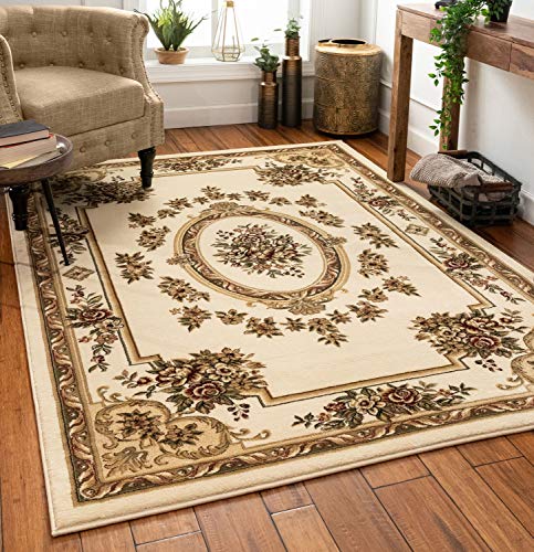 Pastoral Medallion Ivory French European Formal Traditional (5'3" x 7'3" (Rectangular) / Ivory)