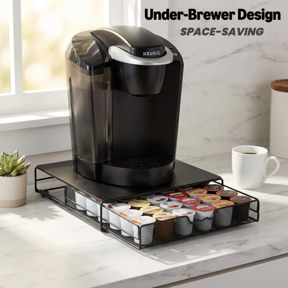 K Cup Holder Drawer for 36 Coffee Pods Storage (36 Capsules / Black with Metal Top)