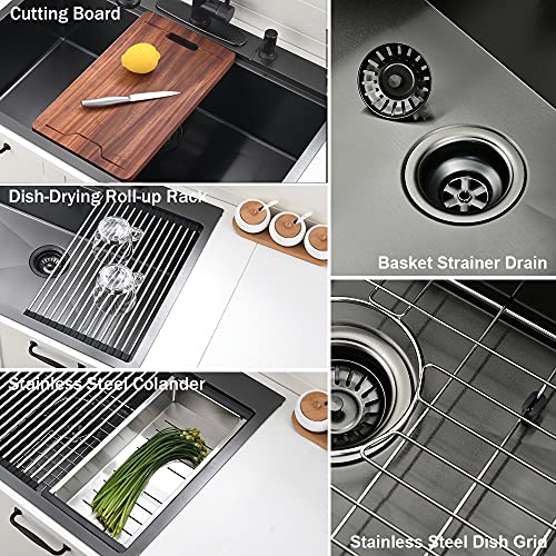 28 Inch Black Drop In Kitchen Sink (28"L x 22"W x 10"D / Black)