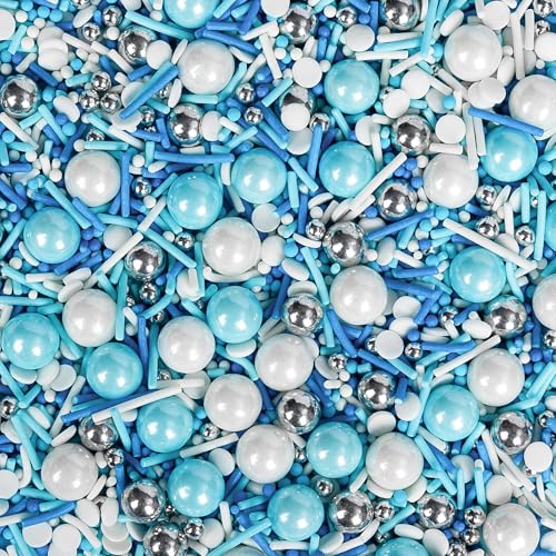 Edible Blue Silver White Pearl Sprinkles (Winter Mix)