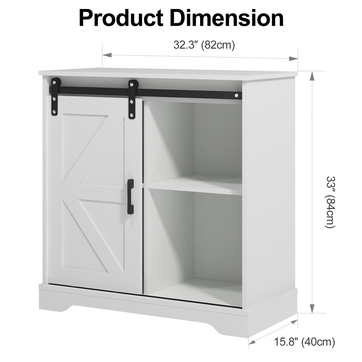 Sliding Barn Door Buffet Sideboard Storage Cabinet Coffee Bar Kitchen Farmhouse Style (White)