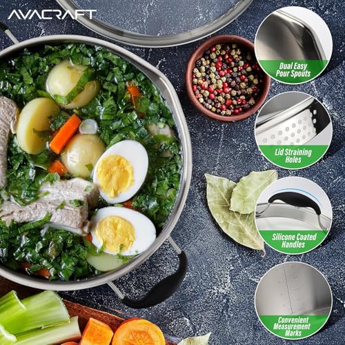 6 Quart Tri Ply Stainless Steel Stock Pot with Glass Strainer Lid (6 Quarts)