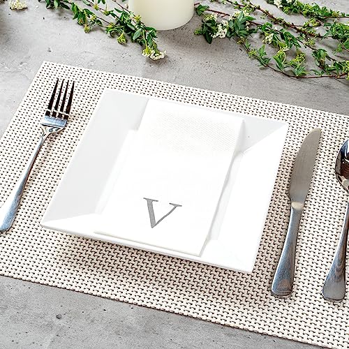 Silver V White Linen Feel Guest Towel Napkin (Silver / 2000 Count / V)