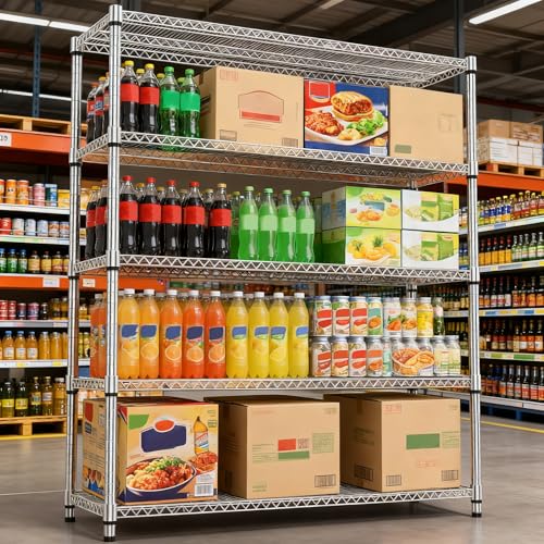 5 Tiers Shelf 3300 lbs Steel Storage Shelving Utility Shelving Unit Steel Organizer Wire Rack for Home (5 tier, 17.7" D x 59.1" W x 70.3" H / Chrome)