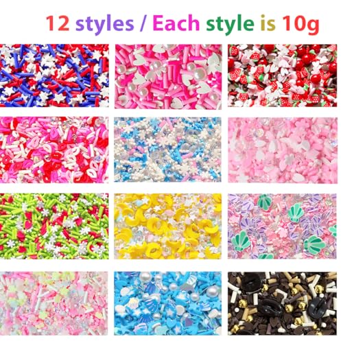 120G Fake Sprinkles Resin Sprinkles Fake Candy Sprinkles Clay Sprinkles Polymer Sprinkles Polymer Clay Slices for Nail Art DIY Crafts Cake Phone Case（Clay Slices+Sugar+Zuan+12C (4.2329 Ounce)