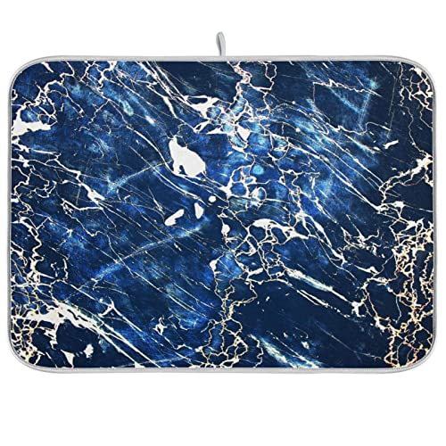 Super Absorbent Dish Drying Mat (Marble Black Navy Blue / 18" x 24")
