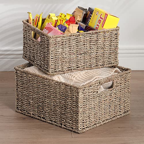 Large Wicker Baskets for Storage (15 x 12.8 x 7.5 inches / Natural (Seagrass))
