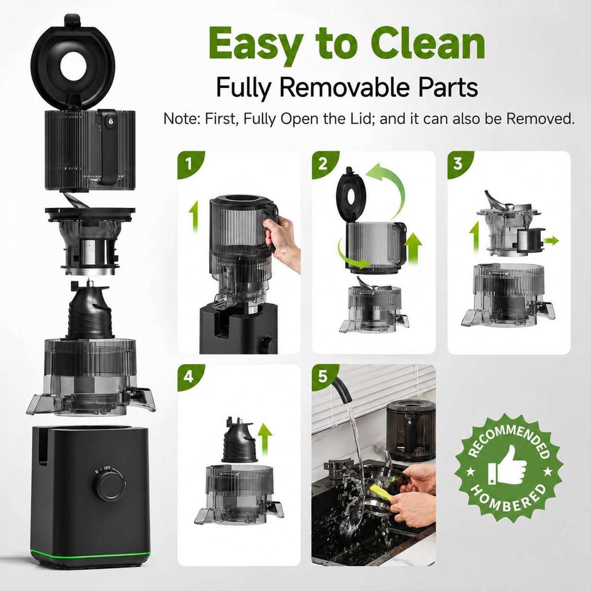 Aobosi 3-in-1 Juicer Machines, 6.5" Oversized Wide Feed Chute for Whole Fruits & Vegetables, 600 Max Cold Press Juicer with Pre-Cutter System, Triple Filtration, 99% Juice Yield (Black)