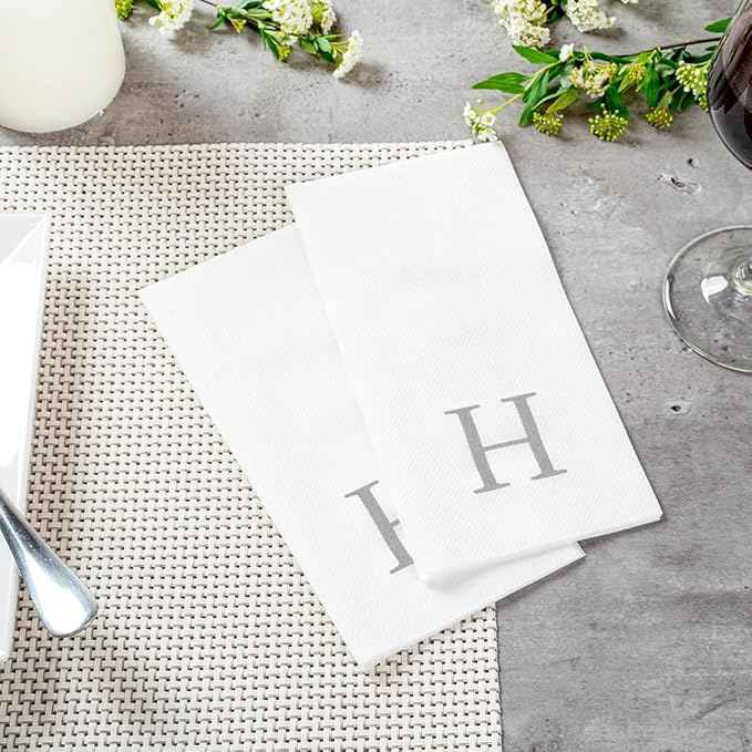 Luxenap 15.8 X 7.9 Inch Linen-Feel Guest Towels, 2000 Lettered Hand Towels - Silver Letter 'H', Sans Serif Font, White Paper Dinner Napkins, airlaid, For Restrooms And Tables - Restaurantware