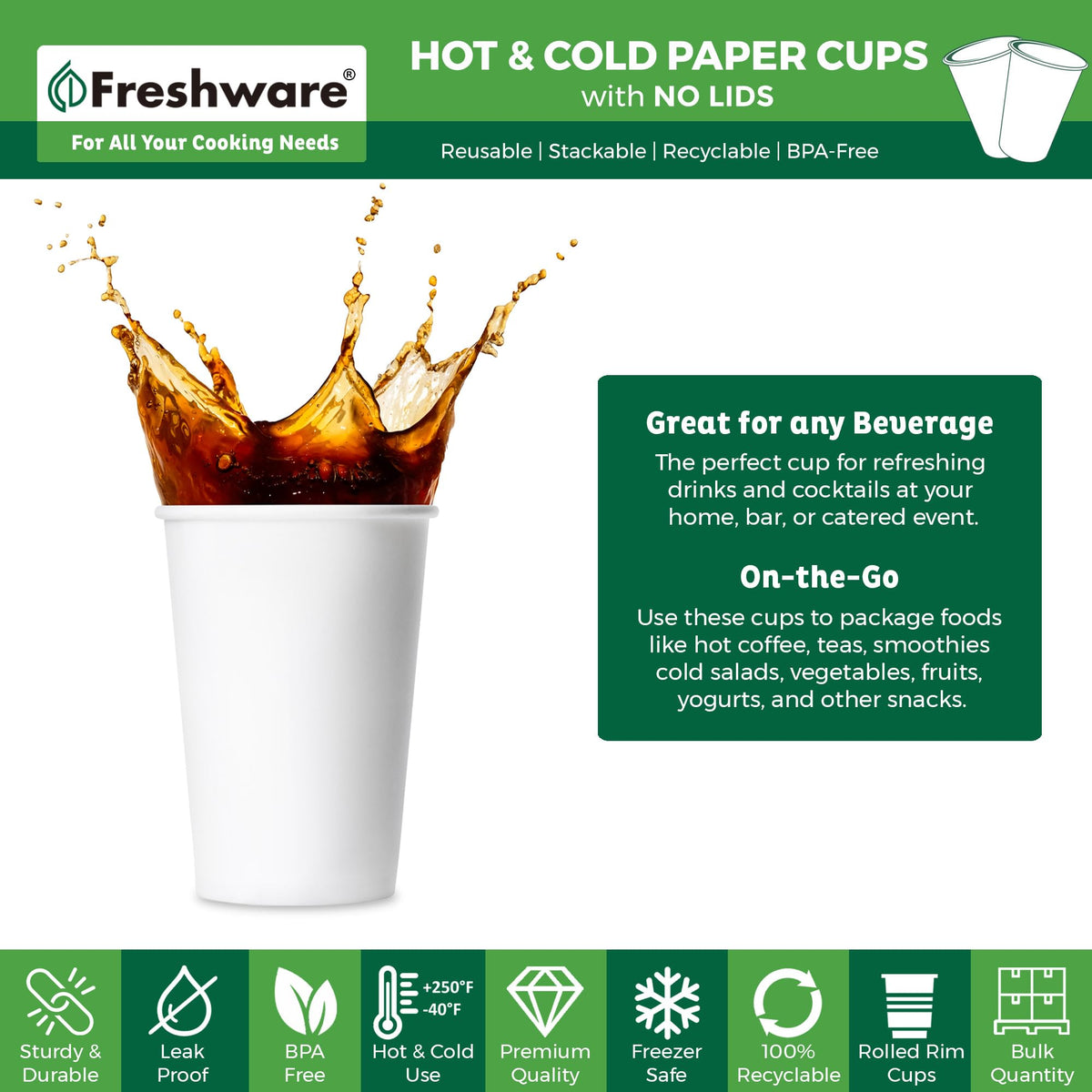 Coffee Cups 16 oz [300 Pack] Disposable Paper Cups for Hot or Iced Coffee Cup (16 oz)