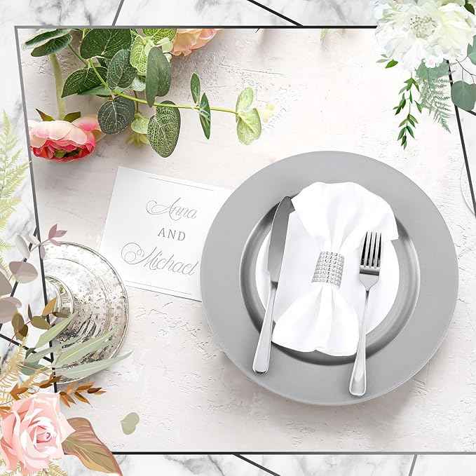 Tanlade 12 Pcs 13 Inch Charger Plates Bulk Round Wedding Chargers Plastic Dinner Plates for Table Setting Wedding Party Decoration (Silver White)