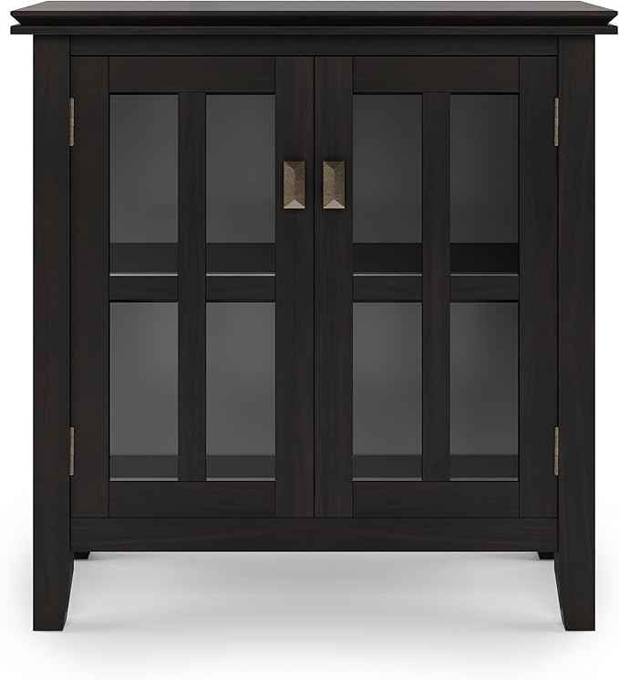 SIMPLIHOME Artisan SOLID WOOD 30 Inch Wide Contemporary Low Storage Cabinet in Hickory Brown, For the Living Room, Entryway and Family Room