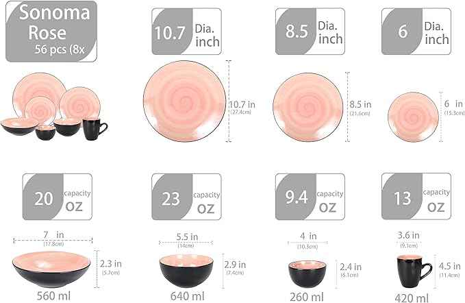 Stoneware Sonoma 56pc Dinnerware Set, Black + Speckled Spin Wash Rose