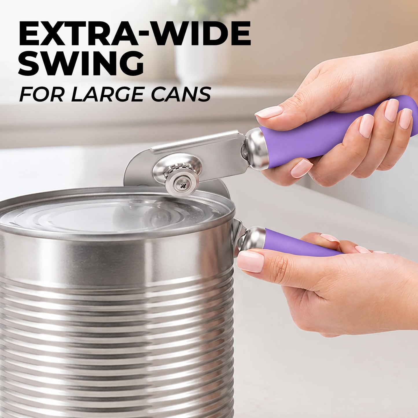 Stainless Steel Swing Open Manual Can Opener Comfortable Grip (Lavender / Swing Open)