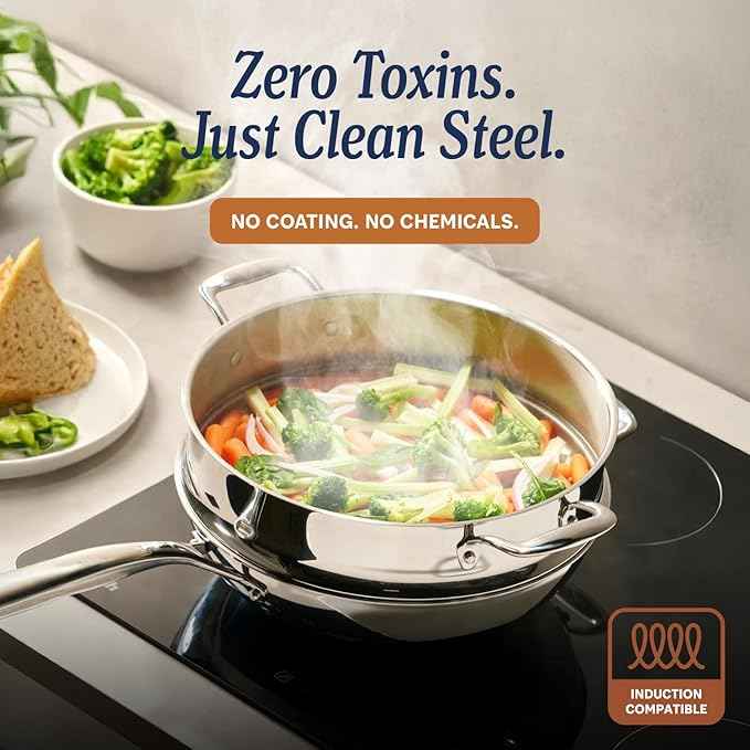LEGEND COOKWARE 5-Ply Stainless Steel Cookware Set, 12-Piece Pots and Pans Set - Induction Compatible, Oven Safe 800°F - Non-Toxic, No Coatings - Built to Last Generations