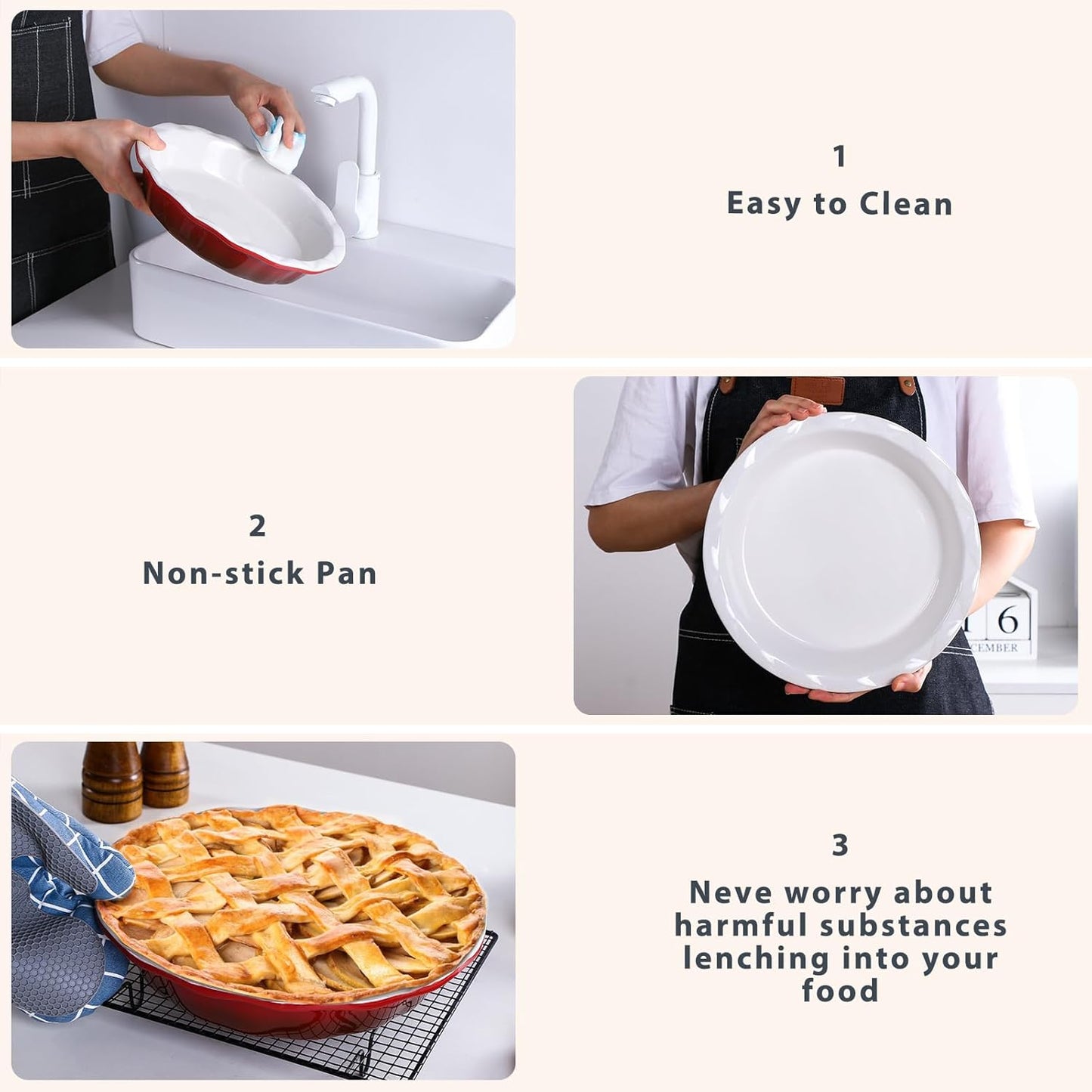 Lareina Pie Pans for Baking, Ceramic 9 Inch Deep Pie Dish with Rippled Edge for Apple Pie, Pecan Pie, Colorful and Durable Pie Plate, Christmas Gifts for Women, Set of 2, Red - HomeSpice
