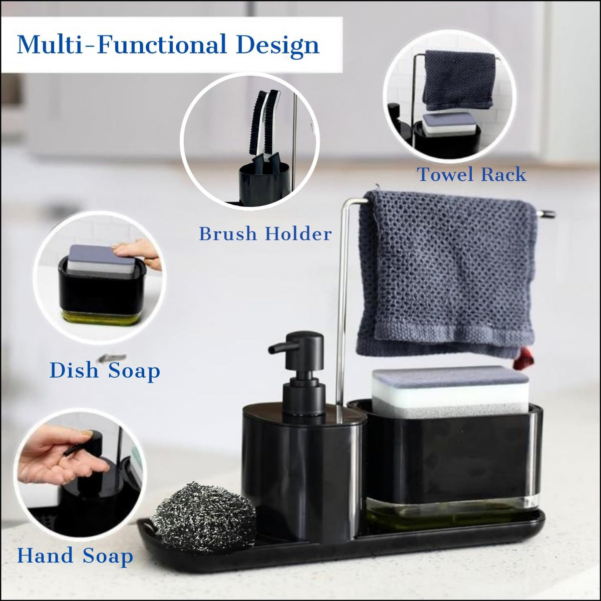 Kitchen Soap Dispenser Set with Sink Caddy