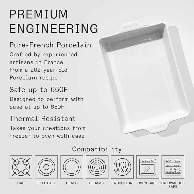 Made In Cookware - Rectangular Baking Dish - White - Hand Crafted Porcelain - Professional Bakeware - Made in France