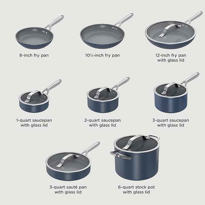 Ninja Ceramic Pro 14-Piece Cookware Set, Non-Stick Pots & Pans Set with Glass Lids, Nontoxic, PTFE Free, Ceramic Coated, Oven Safe, All Stovetops & Induction Compatible, Midnight Blue, CW39014MM