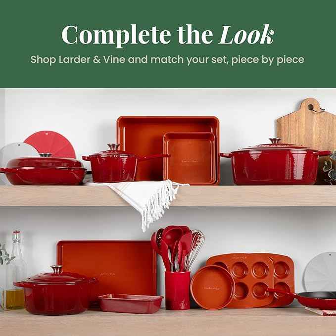Larder & Vine 8-Piece Bakeware Set | Non-Stick Baking Set with Ceramic Finish | PFAS, PFOA, PTFE, and BPA Free Baking Essentials | Baking Sheets, Muffin Tins and Assorted Baking Pans | Cabernet