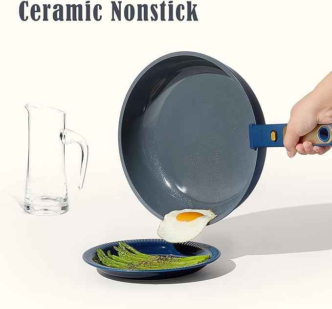 CAROTE Blue&Gold Ceramic Cookware Set Non Toxic, PFAS Free,15Pcs Pots and Pans Set Non Stick Detachable/Removable Handle,Kitchen Cooking Set Dishwasher Safe, Nonstick Pot and Pan, Induction Cookware