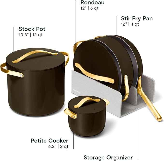 Caraway 24-Piece Nonstick Ceramic Cookware Set - Includes Fry Pans, Sauce, Sauté Pan, Dutch Oven, Petite Cooker, Stir Fry, Rondeau, Stock Pot, Lids & Storage Organizers - Black