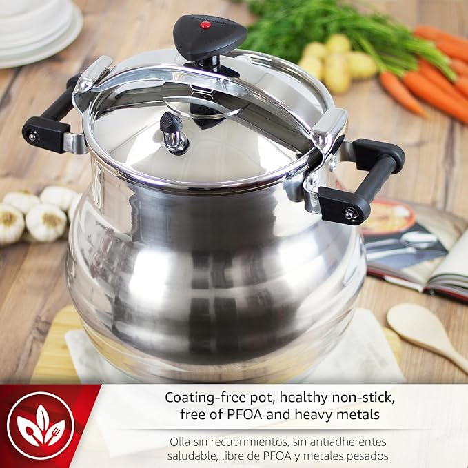 Magefesa Alustar 23.2-Quart Aluminum Pressure Cooker – Extra-Thick Construction, Thermodiffusion Base, 3 Safety Systems, Professional-Grade