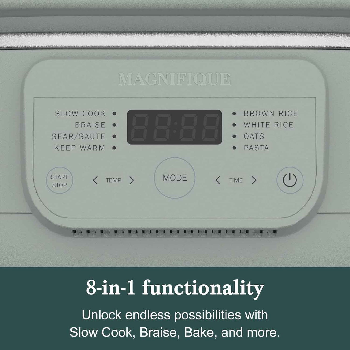 4 Quart Programmable Slow Cooker with Flexible Easy Programming, 8-in-1 Multi-Cooker with Dishwasher Safe Lid & Removable Crock Pot & Wooden Spoon, Nonstick, Oven Safe Pot to 500°F, Olive