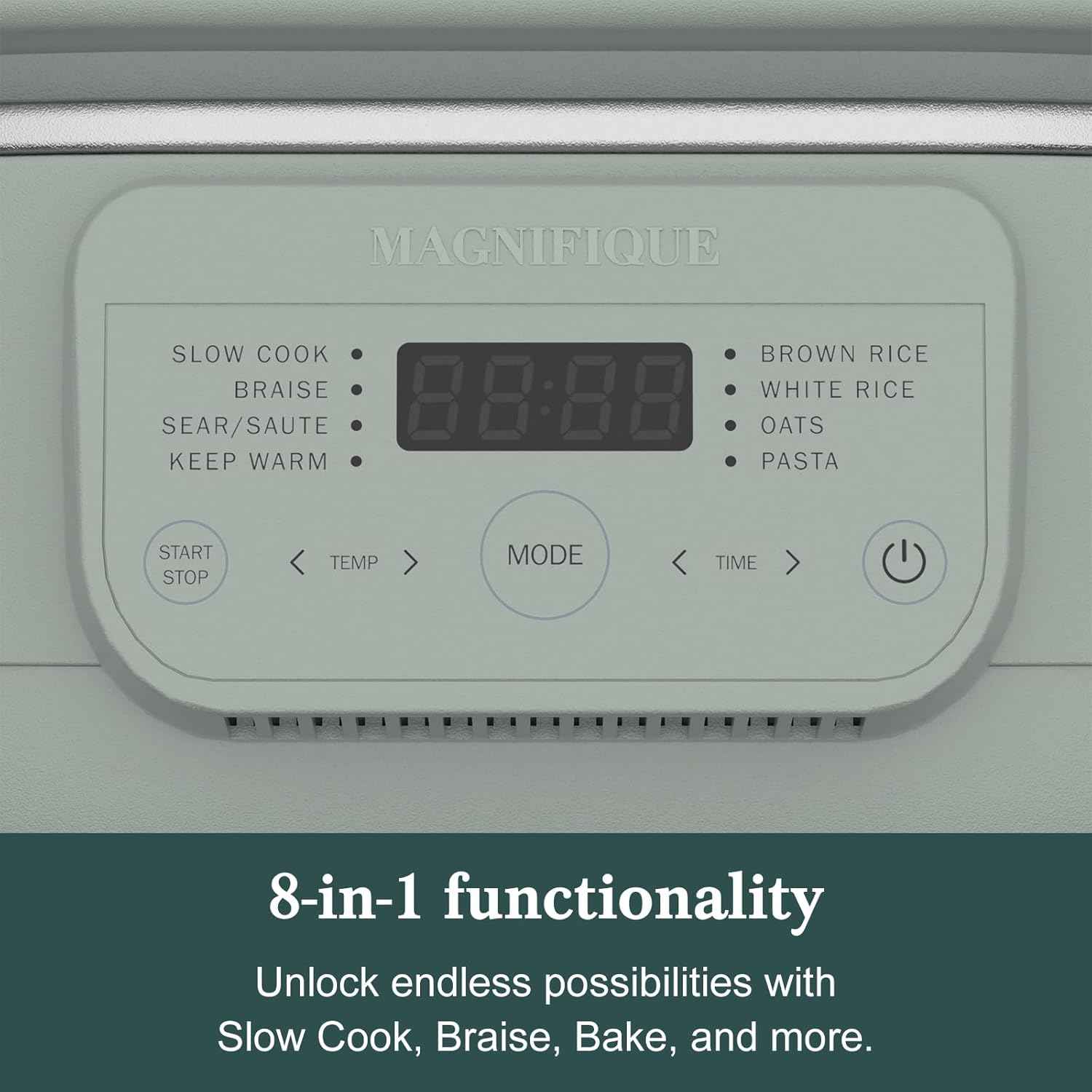 4 Quart Programmable Slow Cooker with Flexible Easy Programming, 8-in-1 Multi-Cooker with Dishwasher Safe Lid & Removable Crock Pot & Wooden Spoon, Nonstick, Oven Safe Pot to 500°F, Olive