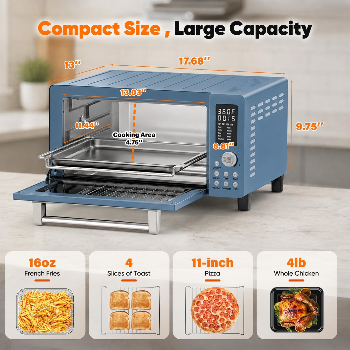 Bravo Pro Convection Air Fryer Toaster Oven Combo (Cozy Blue)