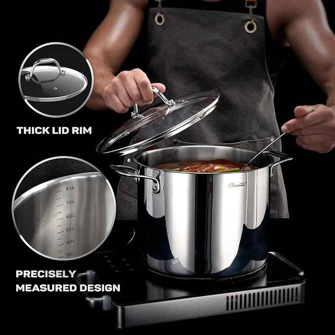 11-Piece Stainless Steel Pots and Pans Set Non Stick, Tri-Ply Stainless Steel Cookware Set, Induction Kitchen Cookware Sets with Steamer Insert & Stay-Cool Handles, Dishwasher, Oven Safe