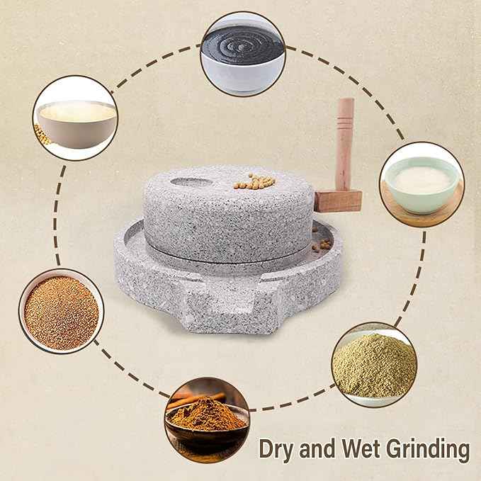Traditional Stone Grain Mill-Natural Spice Grinder,Dry/Wet Graphite Machine,Perfect Kitchen Tool For Healthy Cooking(30cm/11.8in)