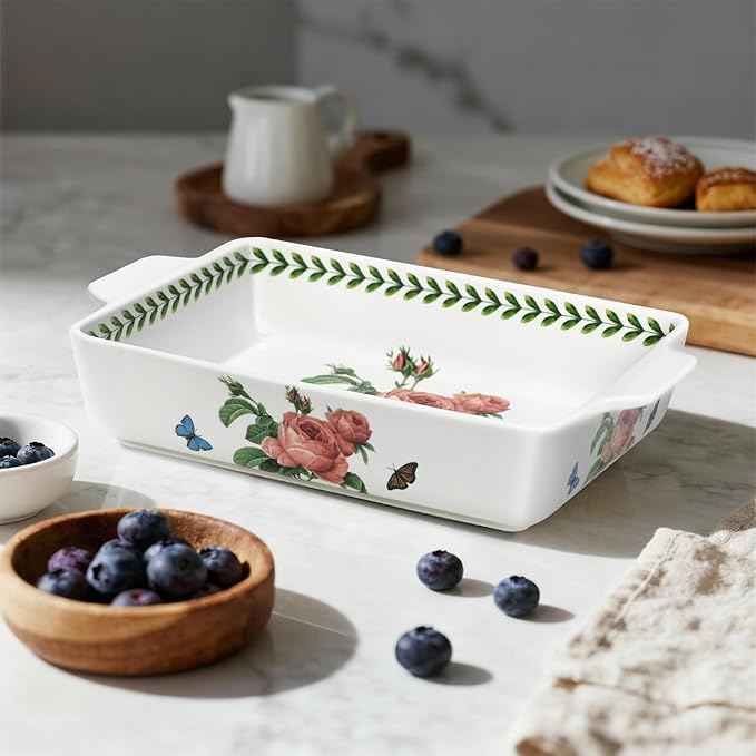 ACMLIFE Ceramic Casserole Dish Set, Ceramic Baking Dish for Oven, Casserole Dish Bakeware Set, Casserole Dishes for Oven, Lasagna Pan, Large Baking Dishes with Handles, Microwave, Dishwasher Safe, Gift Packaging Floral 2 Pcs Set(13"x8"+10.3"x6.3") (Rose)