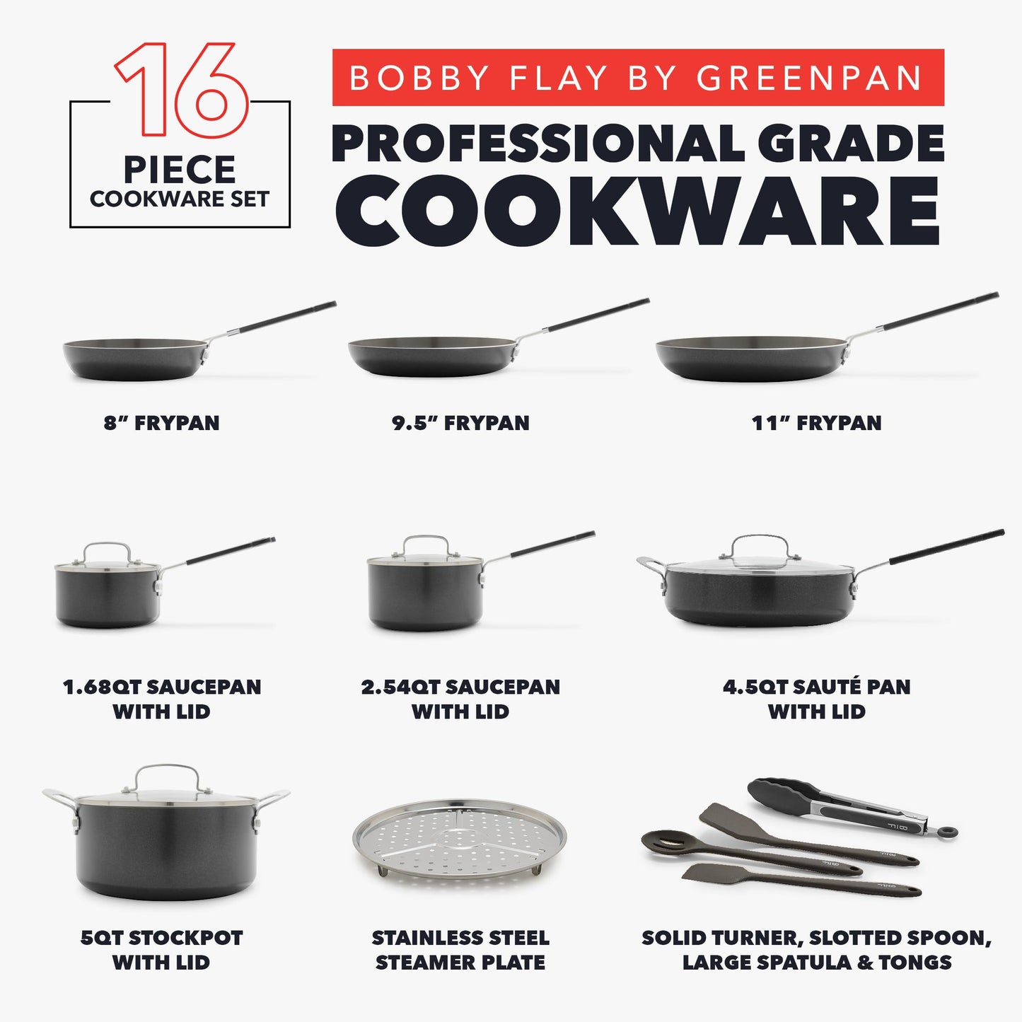 X Bobby Flay 16 Piece Ceramic Nonstick Cookware Set (16 Piece Cookware Set / Black)