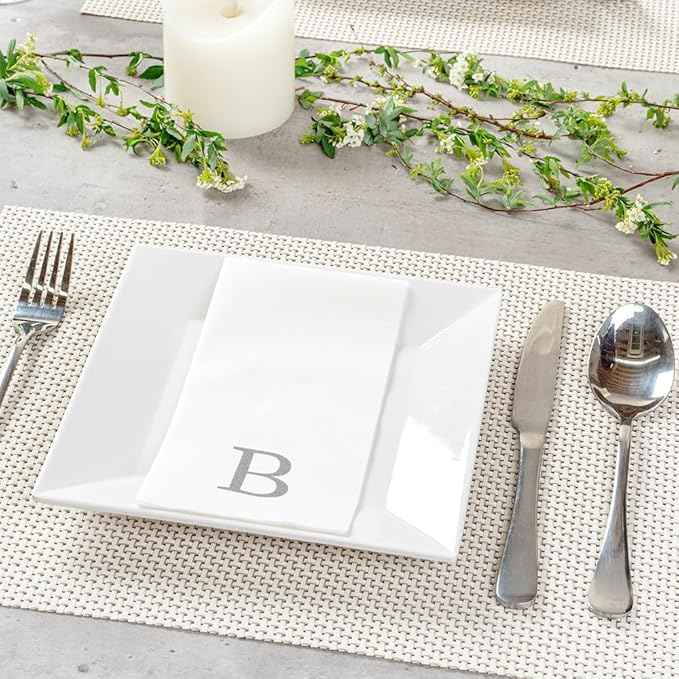 Luxenap 15.8 X 7.9 Inch Linen-Feel Guest Towels, 2000 Lettered Hand Towels - Silver Letter 'B', Sans Serif Font, White Paper Dinner Napkins, airlaid, For Restrooms And Tables - Restaurantware