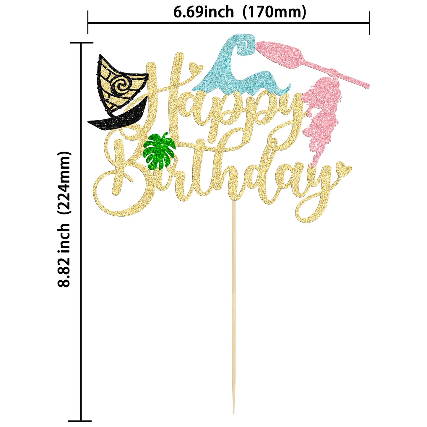 1Pcs Summer Cake Topper Glitter Tree Flower Happy Birthday Cake Pick Decoration for Tropical Hawaiian Luau Theme Baby Shower Kids Birthday Party Cake Decorations Supplies Gold (Gold 4)