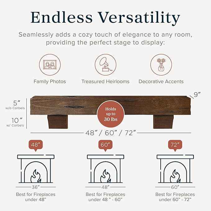 MANTELSDIRECT Breckenridge 72” Fireplace Mantel Shelf with Corbels – Rustic Floating Mantel Shelf for Over Fireplace – Grey Rustic - Wood Shelf for Wall – Pine Box Construction